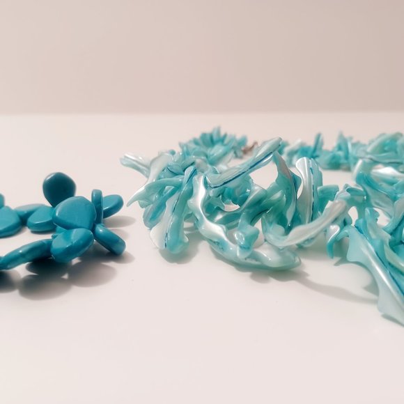 Turquoise Mother of Pearl Necklace and Teardrop Turquoise Bracelet Set - Picture 2 of 2